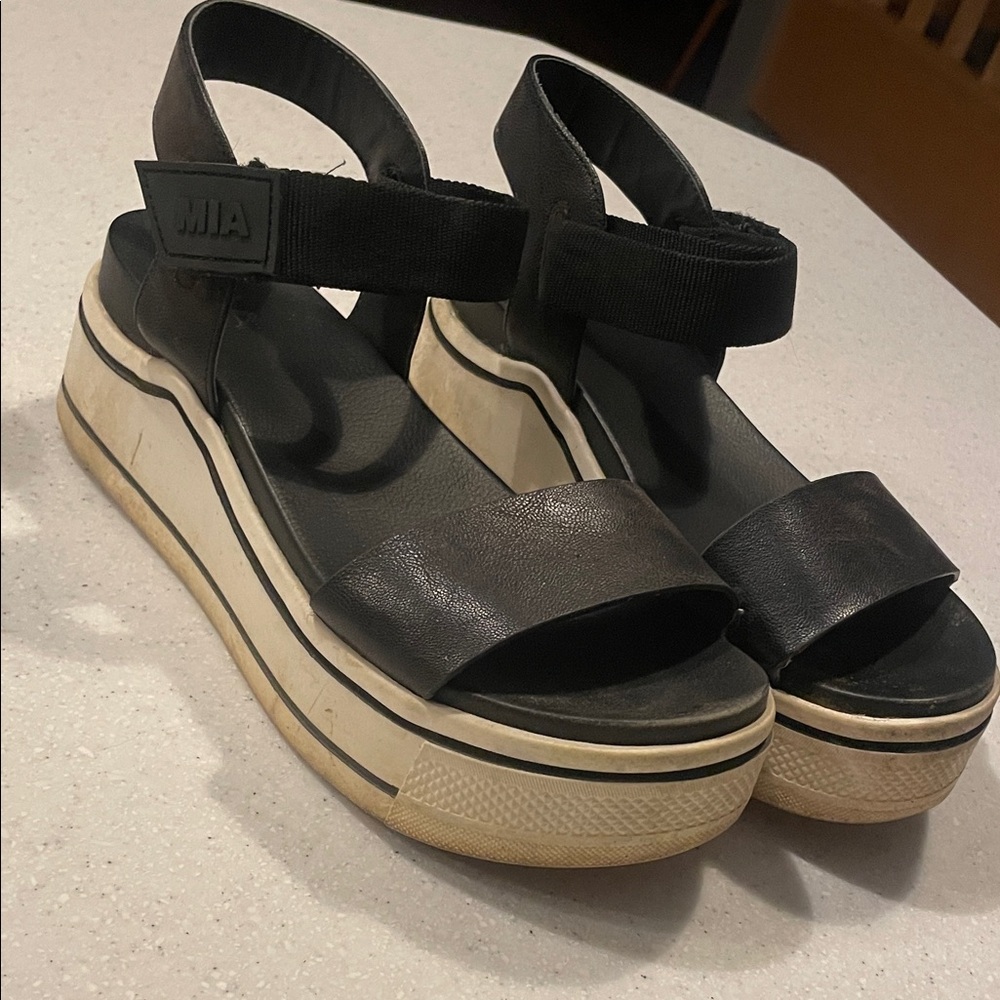 MIA Black and Cream Platform Sandals